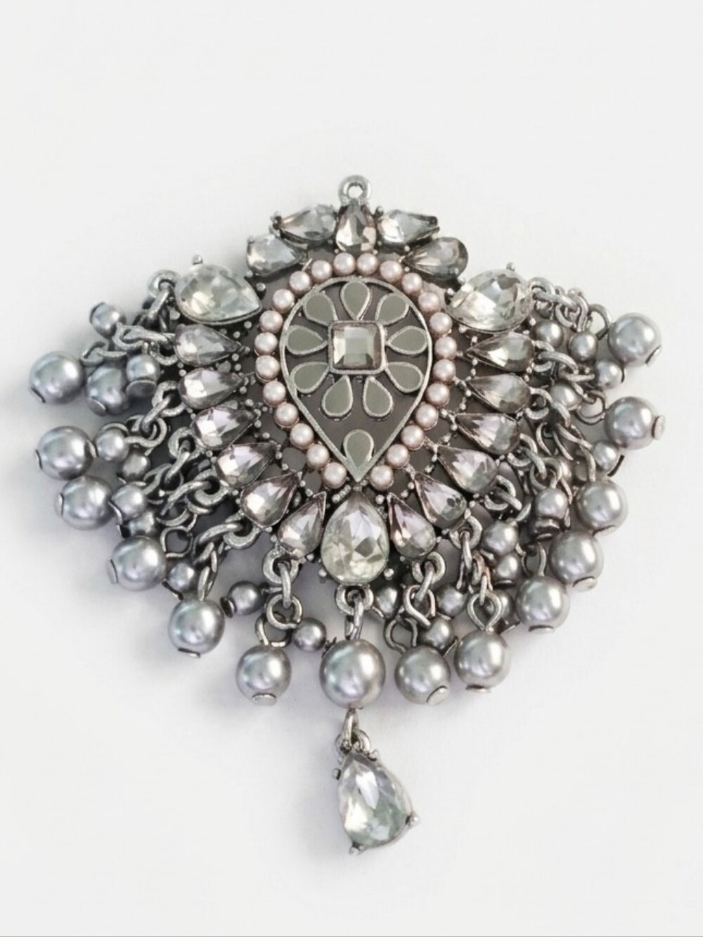 Silver-Tone Pearl & Crystal Teardrop Pendant Necklace